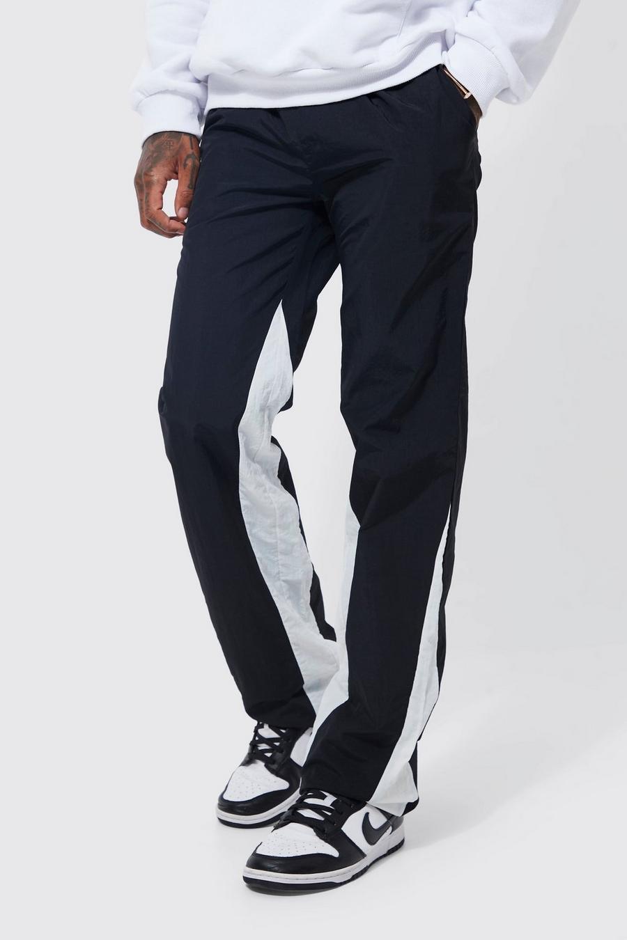 Black Elastic Waist Relaxed Contrast Panel Trouser image number 1
