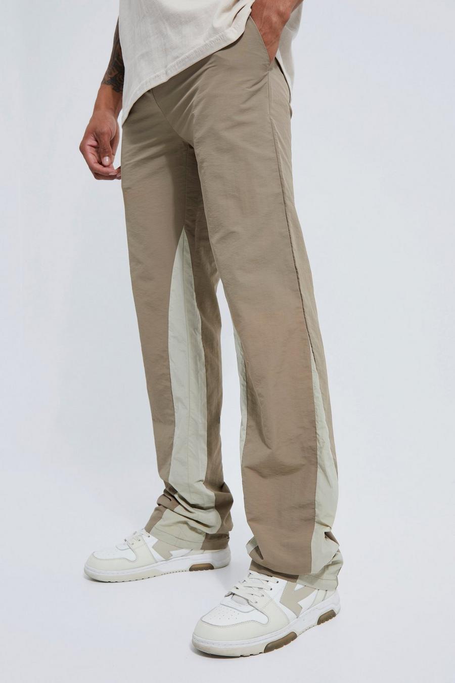Lockere Hose mit Kontrast-Detail und elastischem Bund, Stone beige