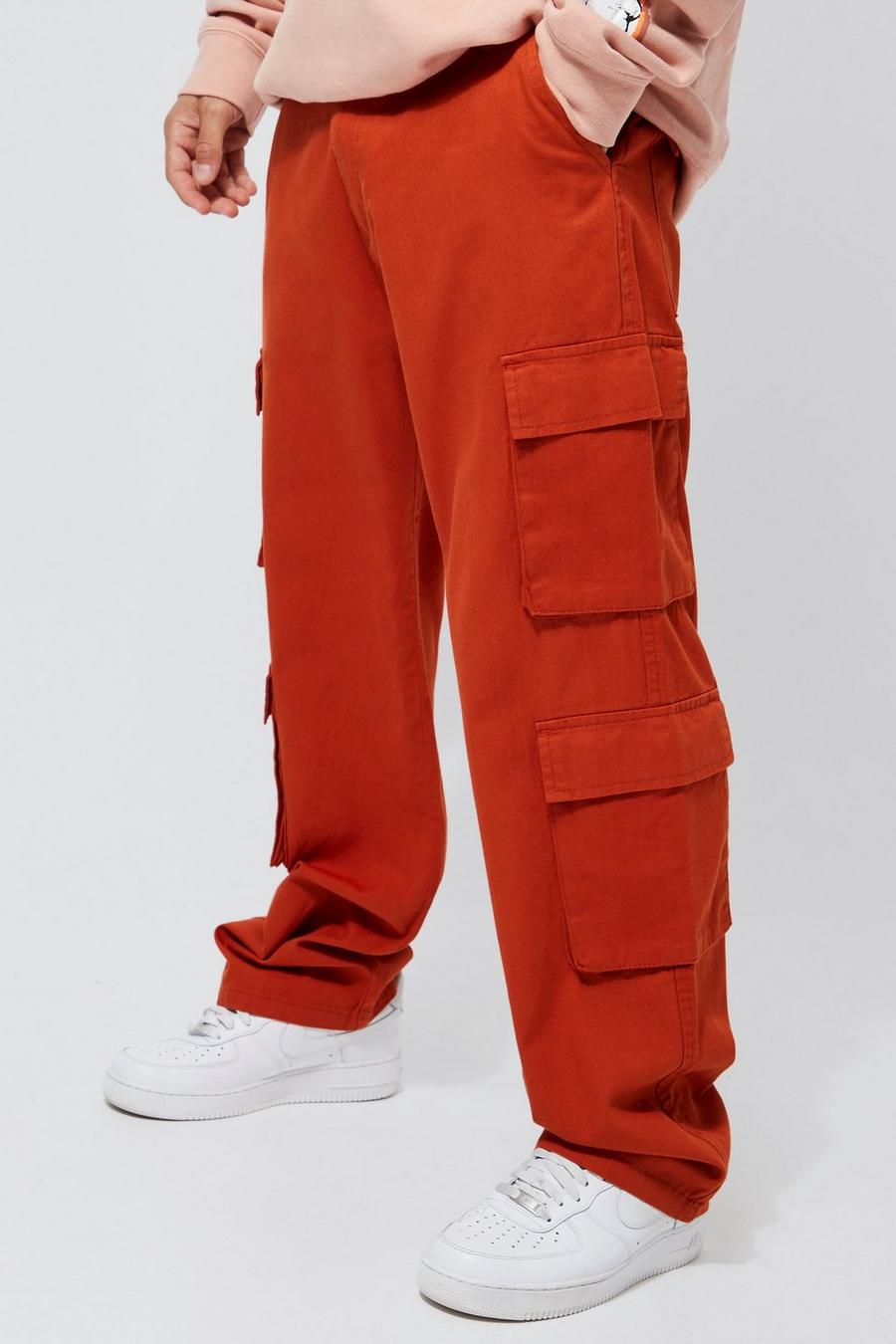 Pantalon cargo ample à poches multiples, Rust orange