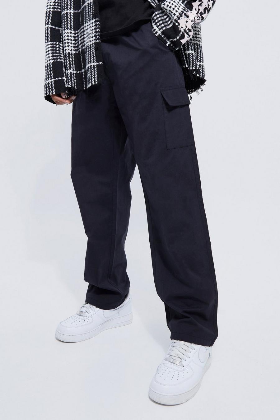 Pantalón cargo recto utilitario con cintura elástica, Black negro