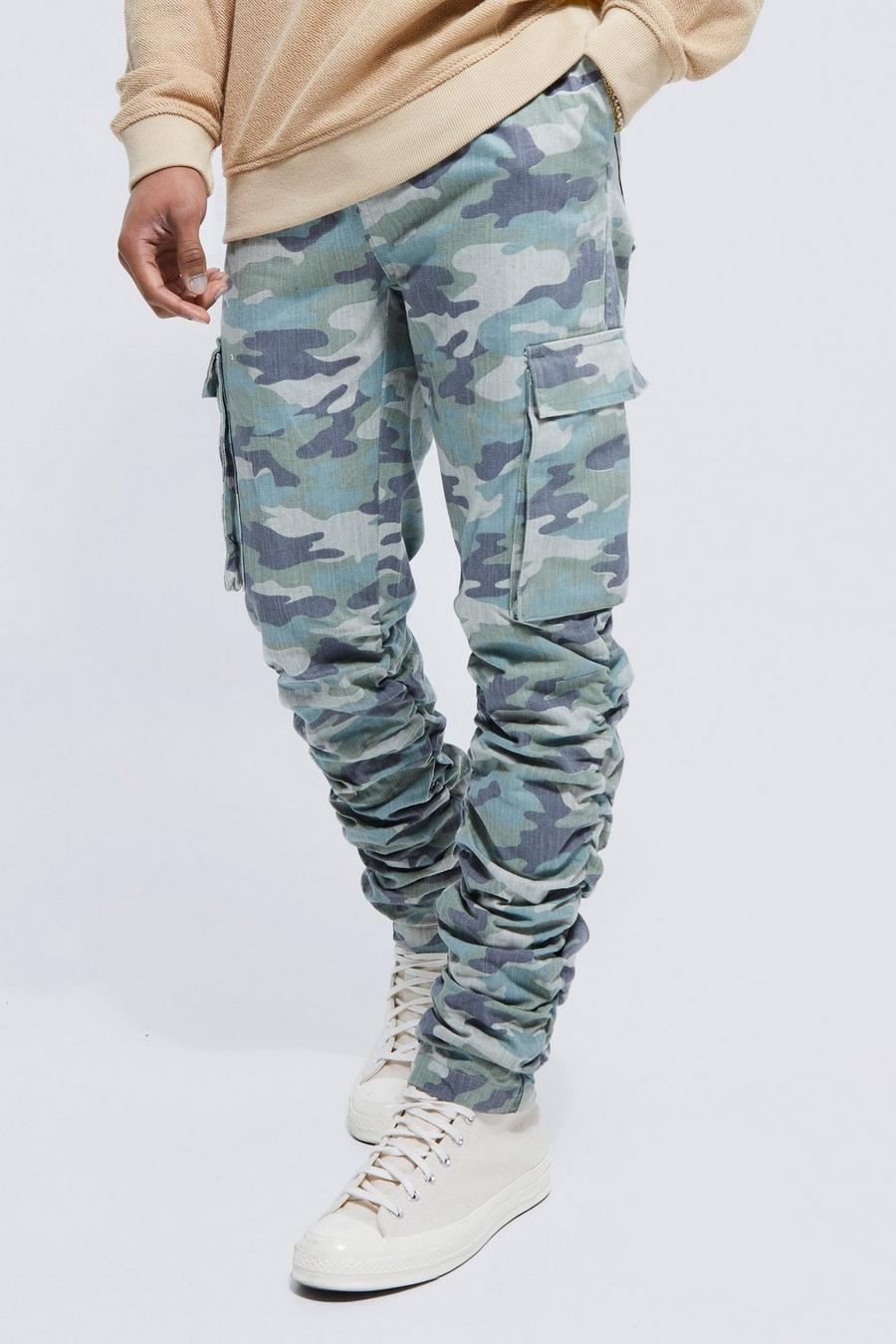 Sage Elastic Waist Straight Camo Ruched Cargo image number 1
