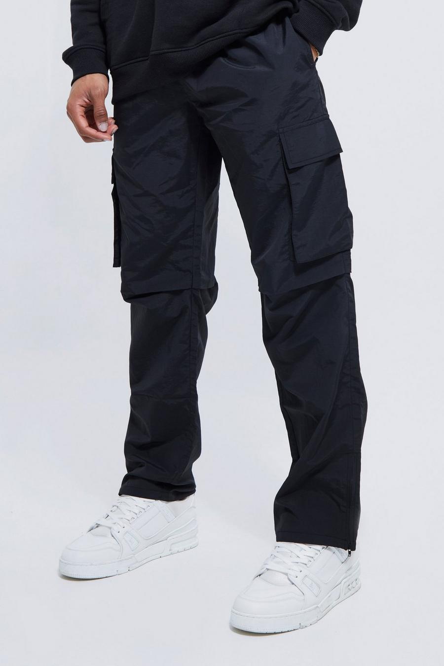 Black Elastic Waist Staight Nylon Cargo Trouser image number 1