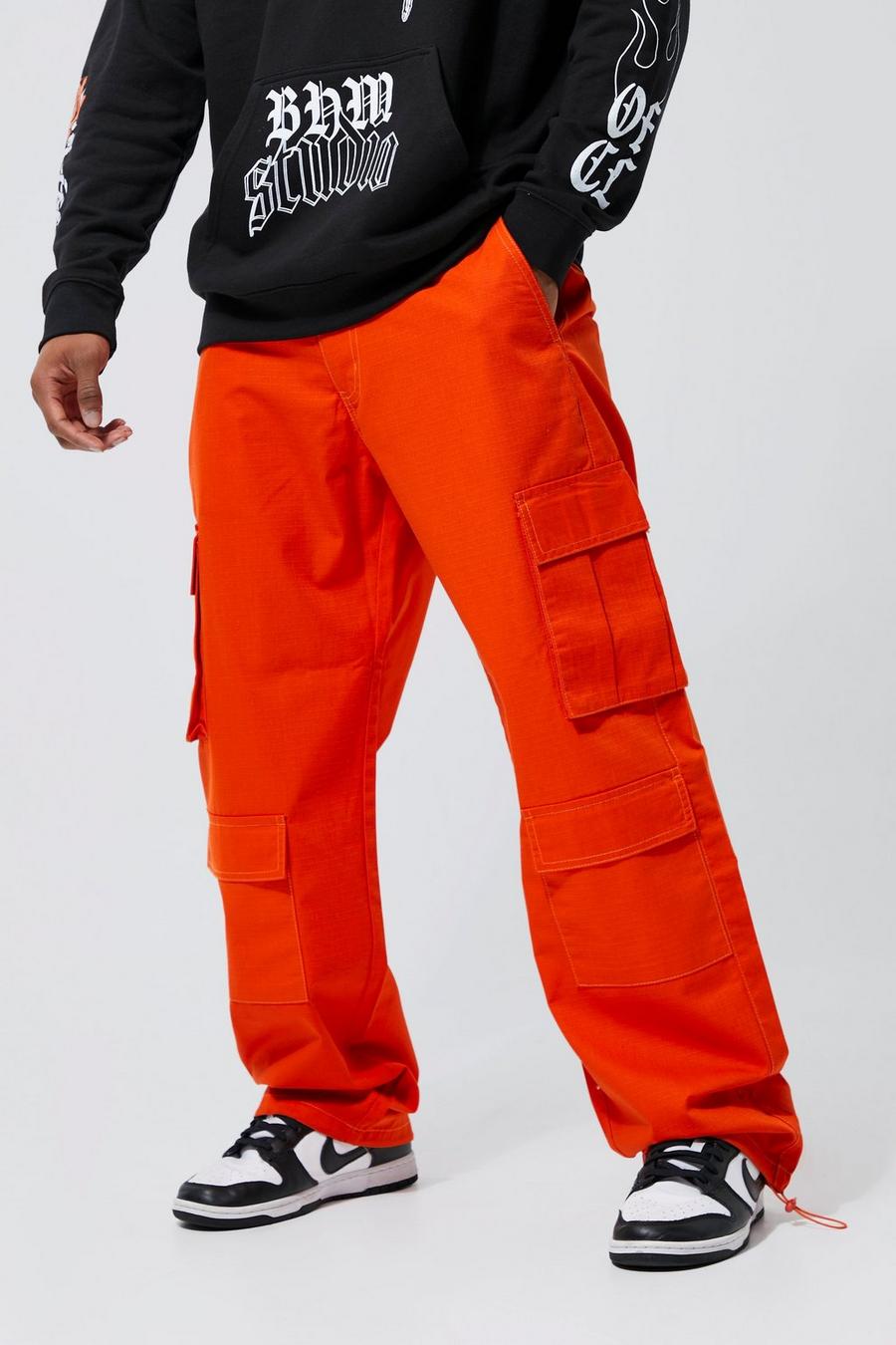 Pantalón cargo oversize con costuras antidesgarros, Orange arancio image number 1
