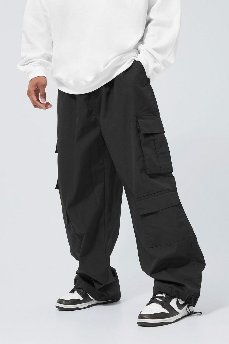 Pantalón cargo bombacho con costuras antidesgarros, Black negro image number 1