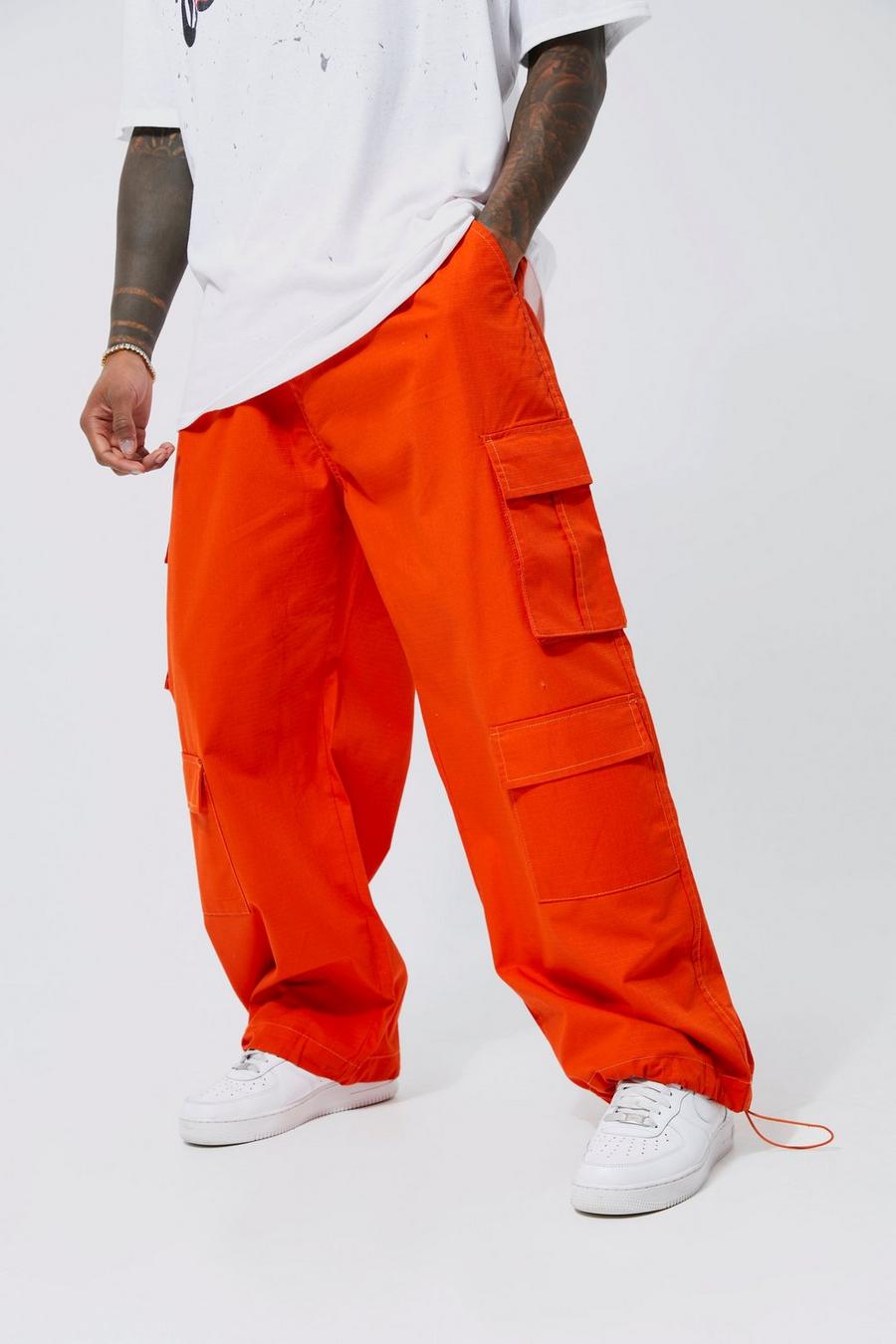 Pantalón cargo bombacho con costuras antidesgarros, Orange naranja