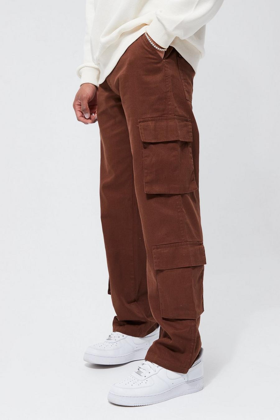 Pantaloni rilassati con vita fissa e tasche Cargo, Chocolate marrón