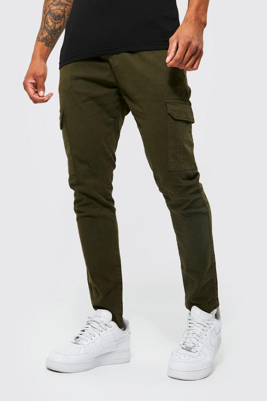 Olive Elastic Waist Slim Fit Drawcord Cargo Trouser image number 1