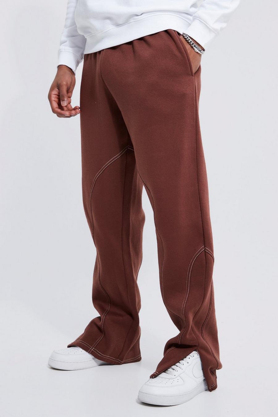 Chocolate Tall Relaxed Contrast Stitch Zip Hem Jogger image number 1