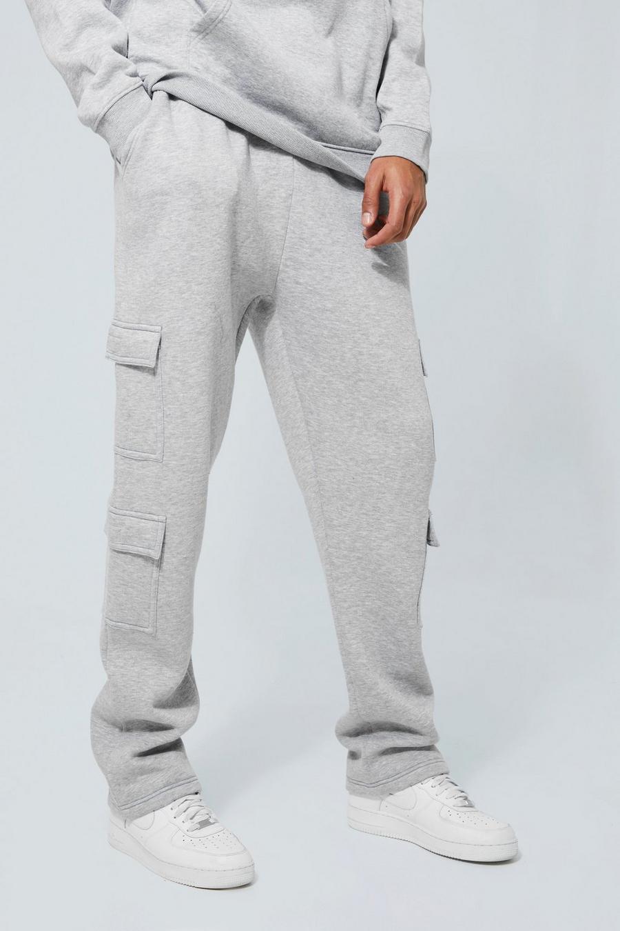 Pantaloni tuta dritti Tall stile Cargo con cuciture frontali, Grey marl grigio