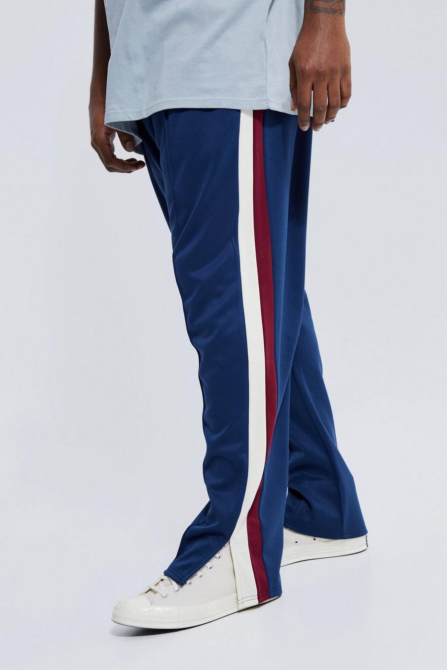 Pantaloni tuta Plus Size Offcl in tricot con nervature, pannelli e spacco sul fondo, Navy azul marino