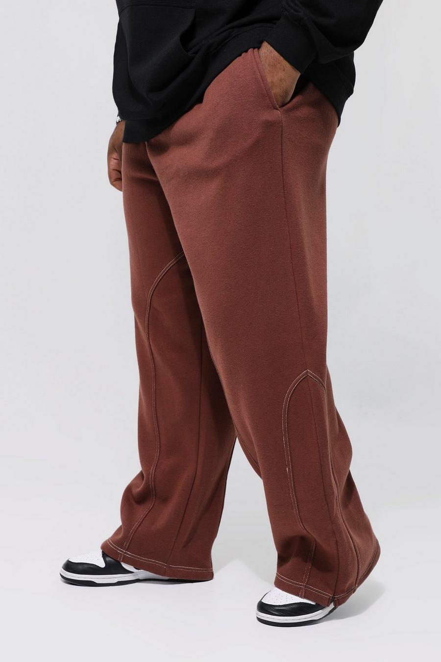 Chocolate brown Plus Relaxed Contrast Stitch Zip Hem Jogger