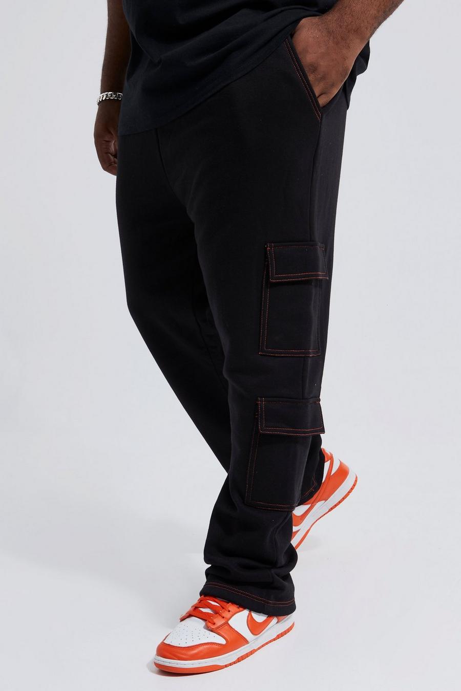 Black Plus Straight Top Stitch Cargo Jogger image number 1