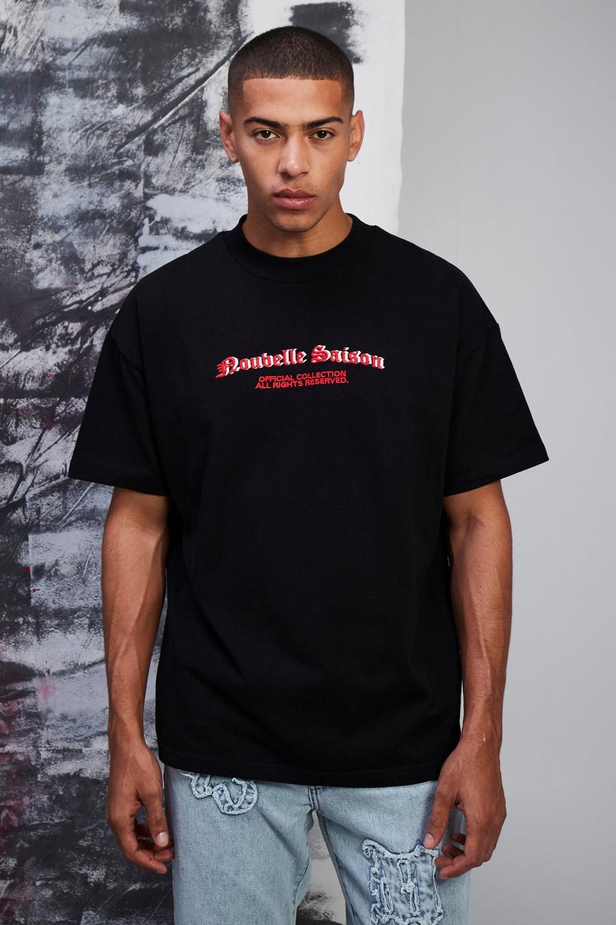 Black Oversized Embroidered Heavyweight T-shirt image number 1