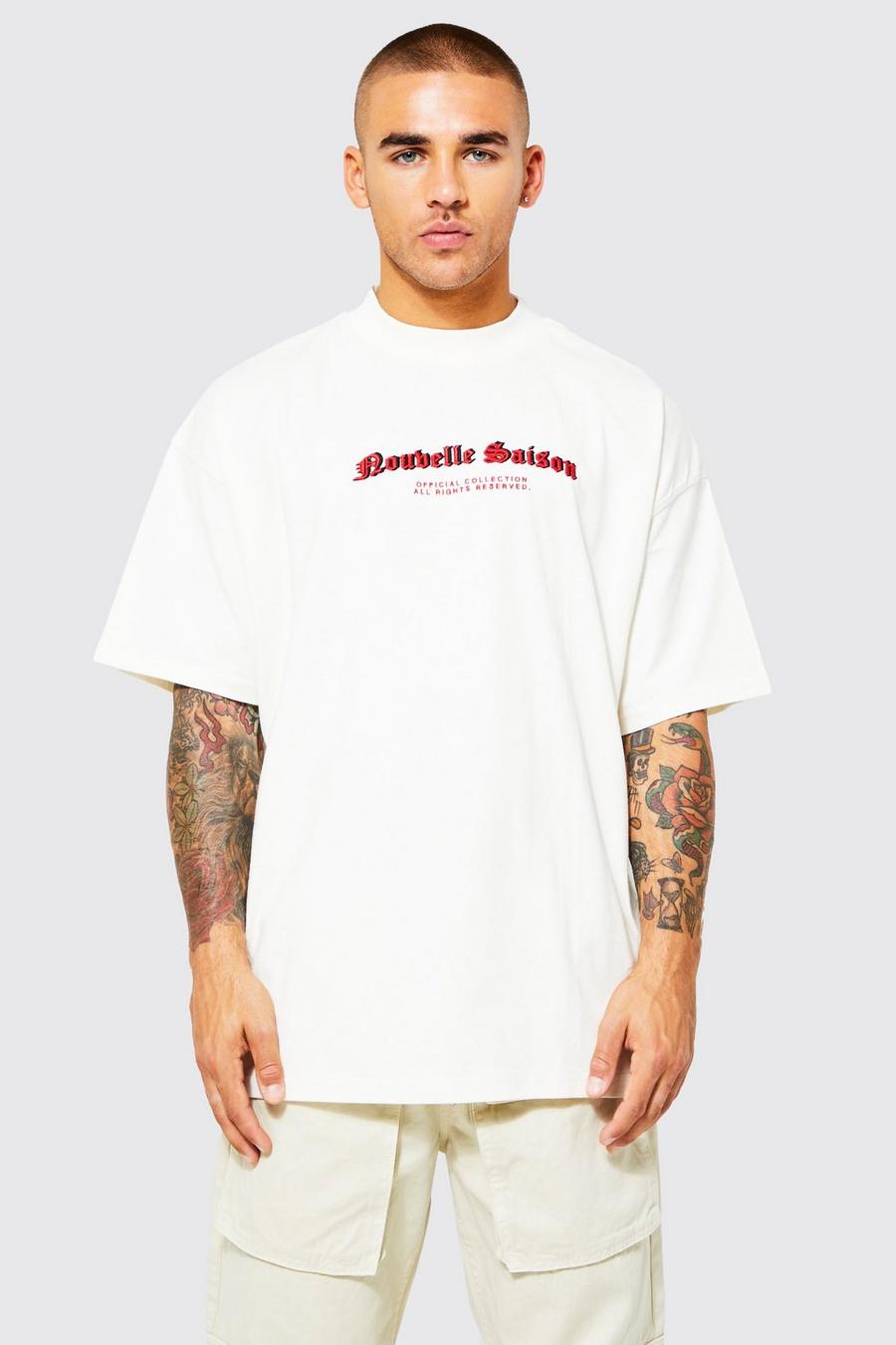 Ecru Oversized Embroidered Heavyweight T-shirt image number 1