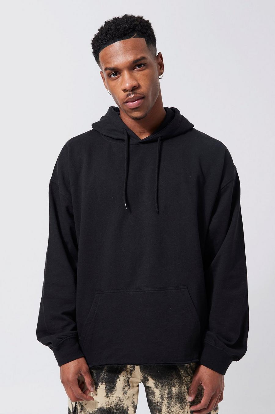 Black  Boxy Fit Over The Head Hoodie image number 1