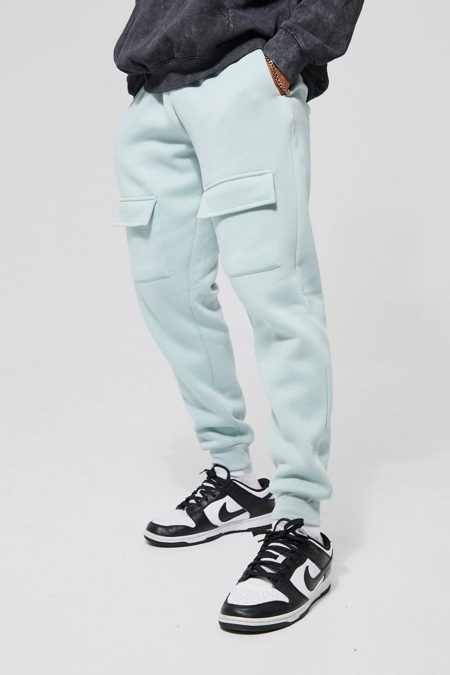 Pantalón deportivo ajustado con bolsillos cargo frontales, Dusty blue azzurro image number 1