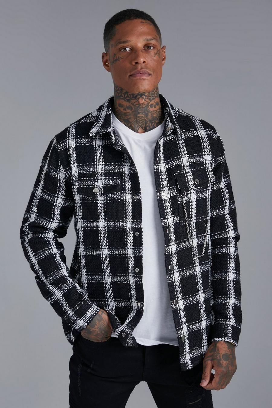 Black Heavyweight Check Boucle Overshirt With Chain image number 1
