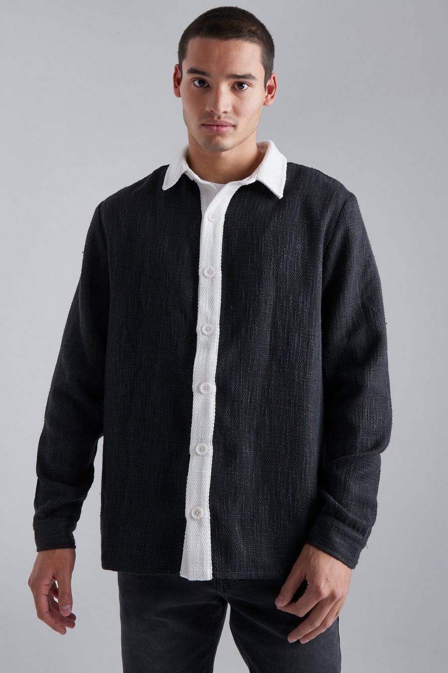 Black Heavyweight Boucle Overshirt With Contrast Border image number 1