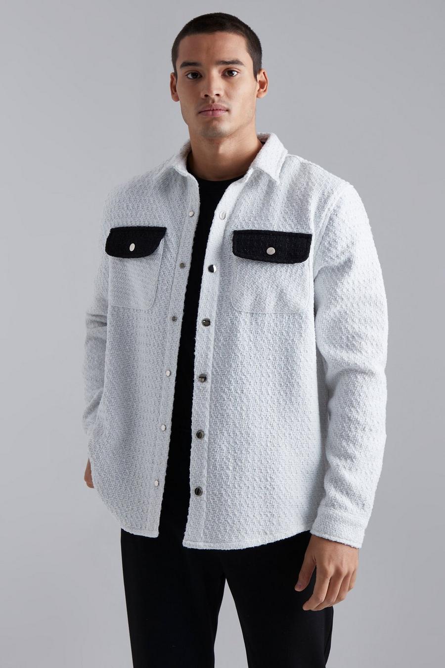 Ecru white Heavyweight Boucle Overshirt With Contrast Pockets image number 1
