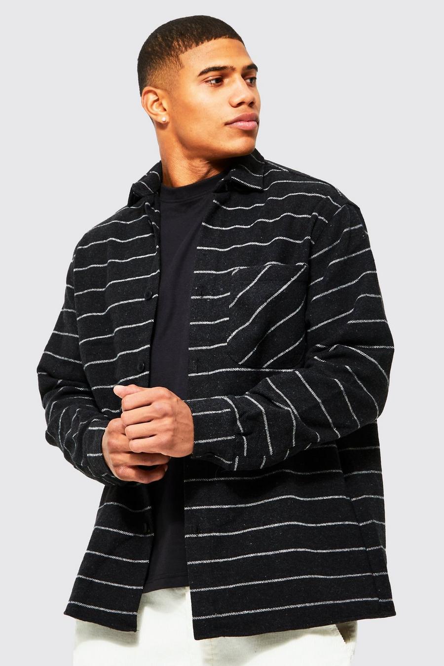 Black negro Horizontal Stripe Overshirt image number 1