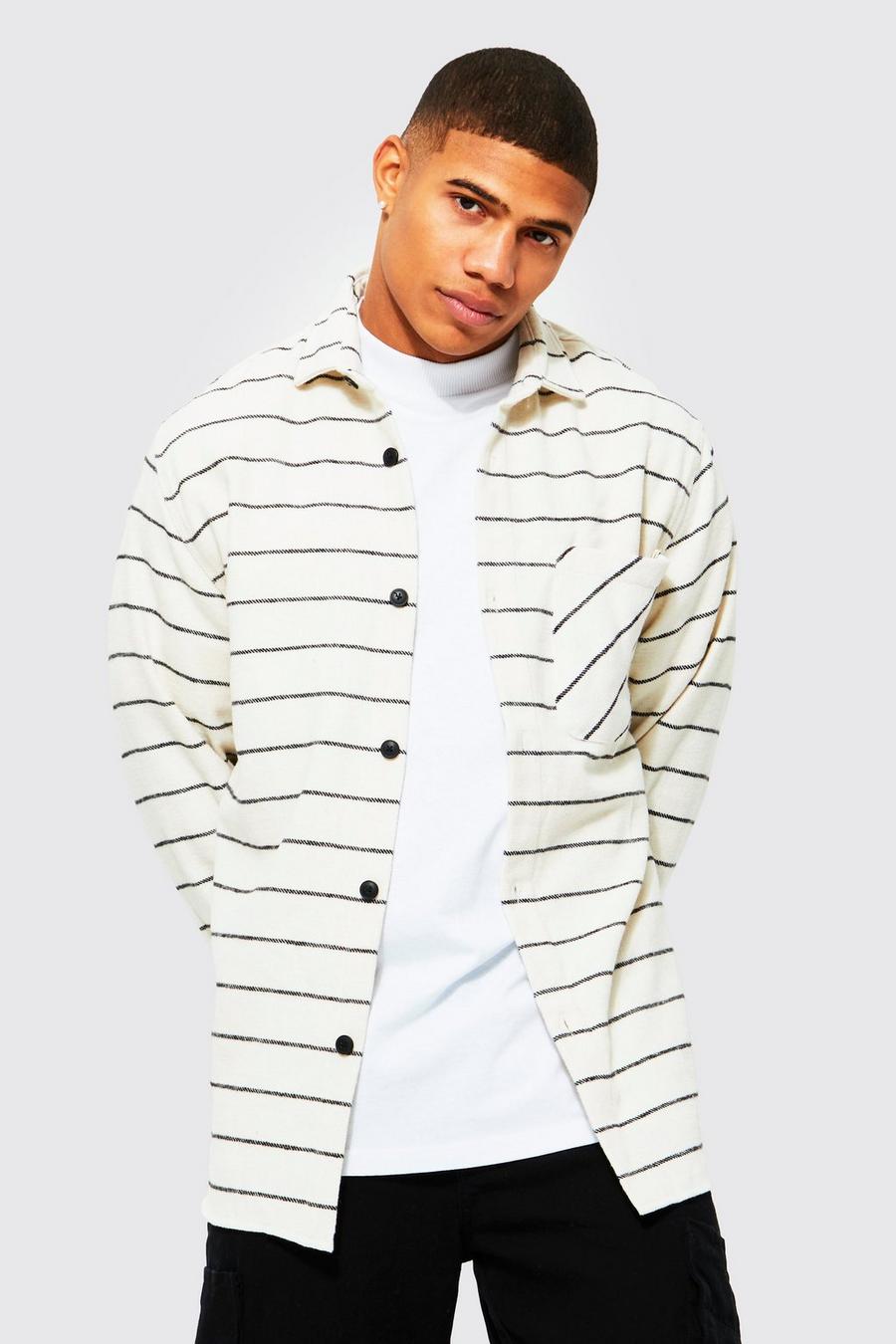 Ecru white Horizontal Stripe Overshirt