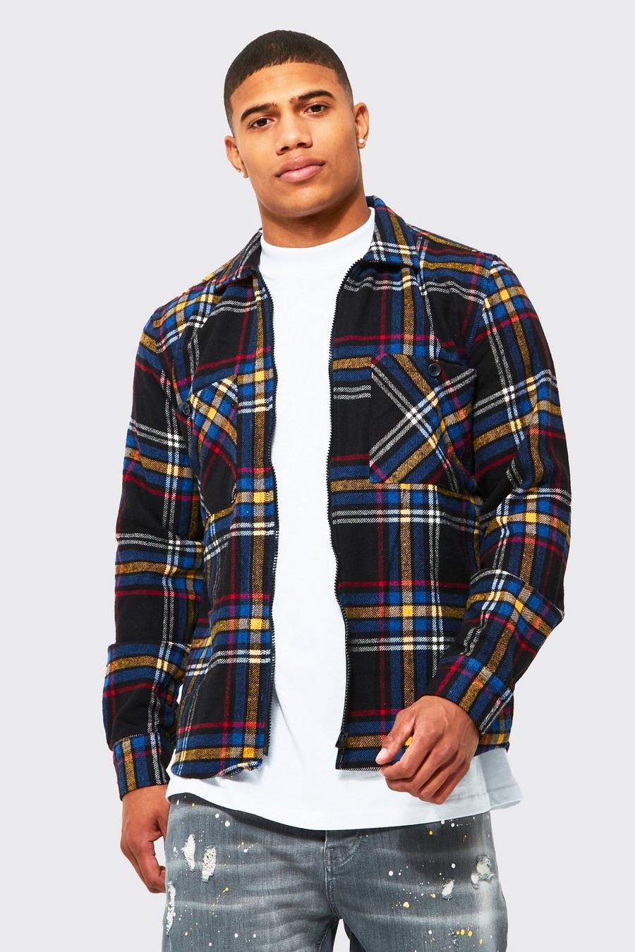 Multi Flannel Zip Shirt Jacket