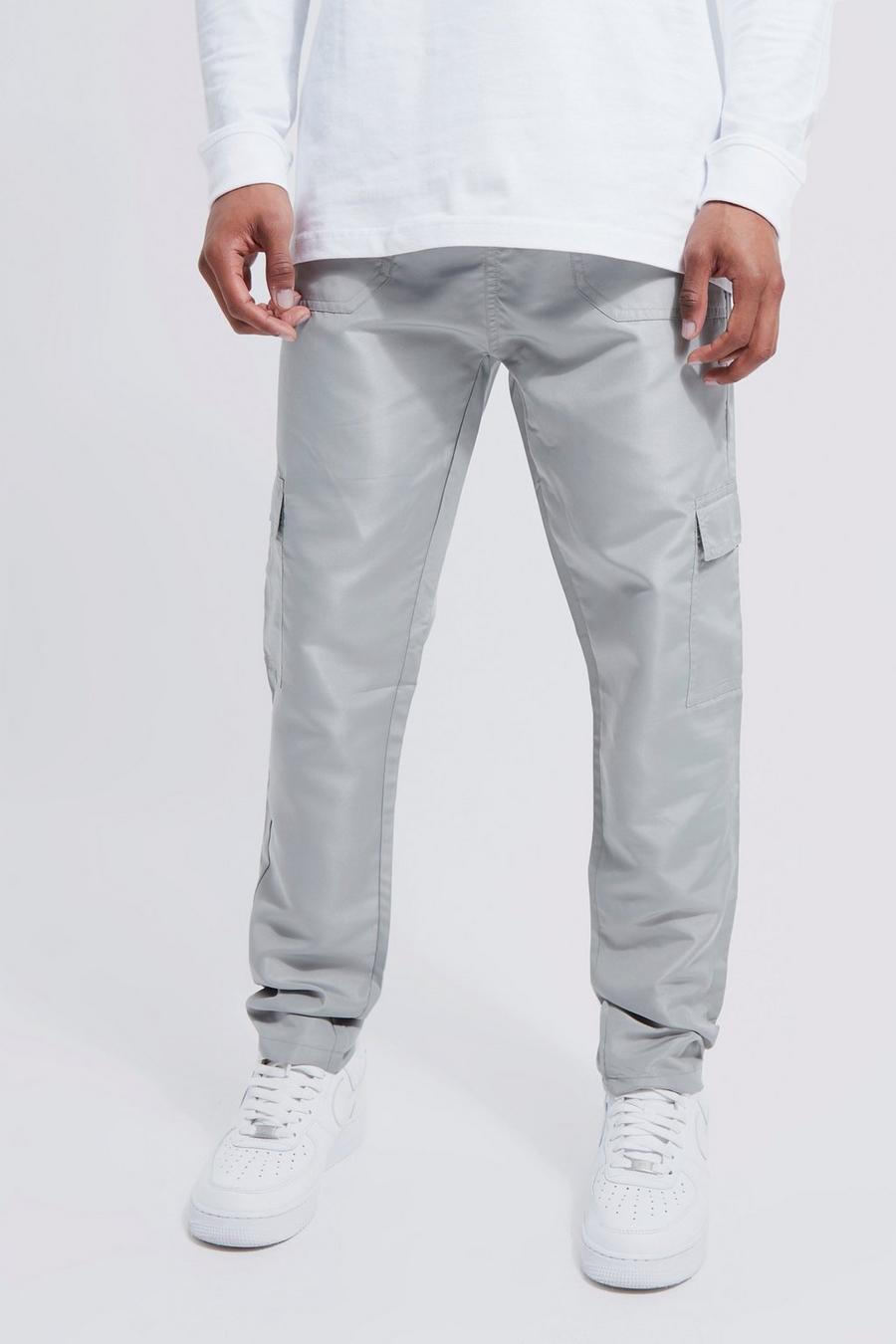 Pantaloni Cargo Skinny Fit in Shell con vita elasticizzata, Light grey image number 1