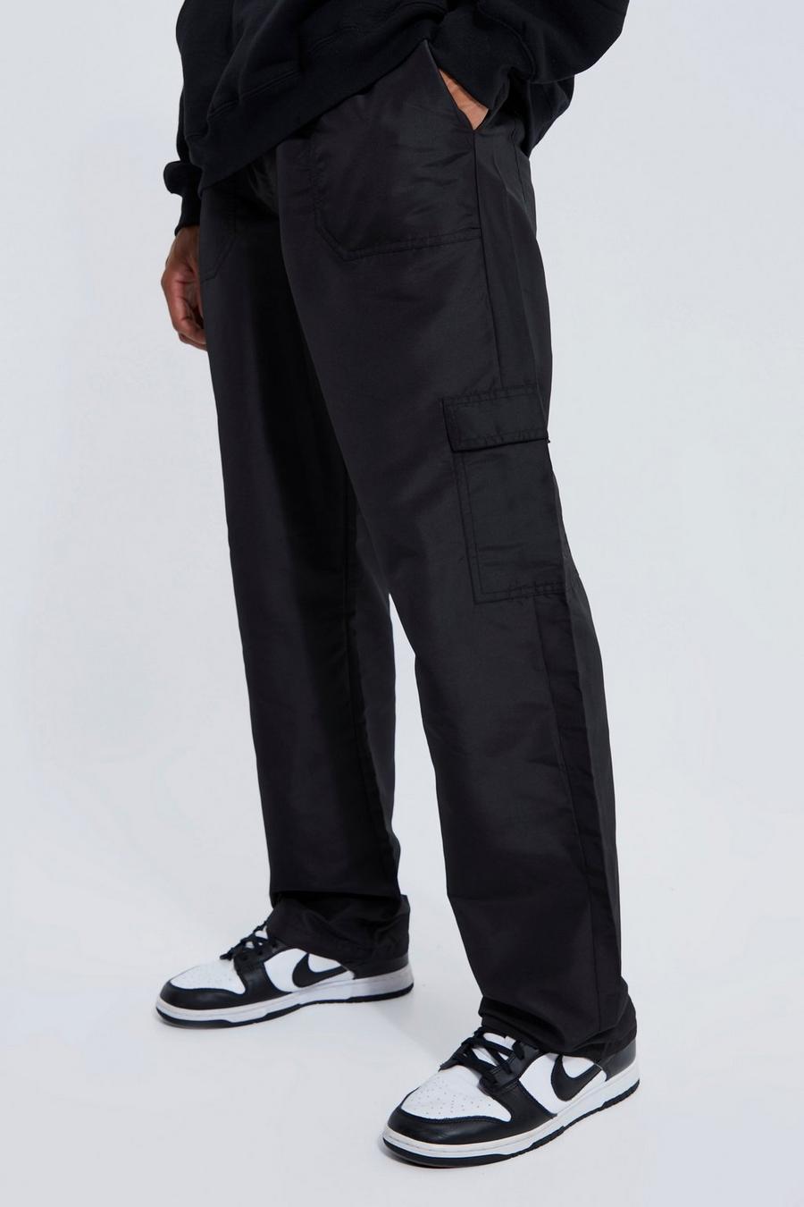 שחור מכנסי דגמ"ח בגזרה משוחררת עם ציפוי סינתטי ורצועת מותן אלסטית image number 1
