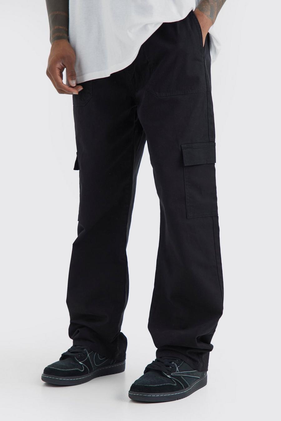 Pantalon cargo ample à taille élastiquée, Black image number 1