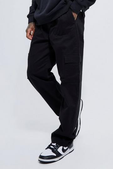 Black Elasticated Waist Relaxed Fit Cargo Pants