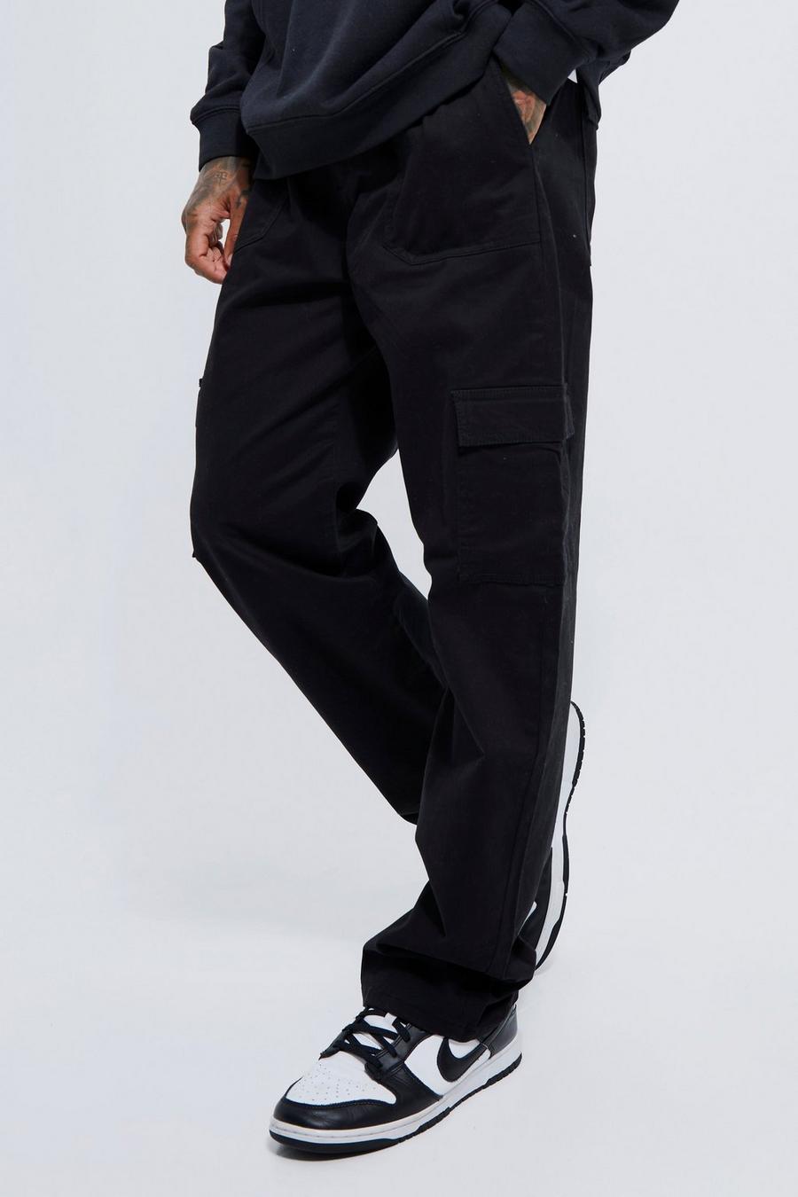 Pantalon cargo ample à taille élastiquée, Black image number 1