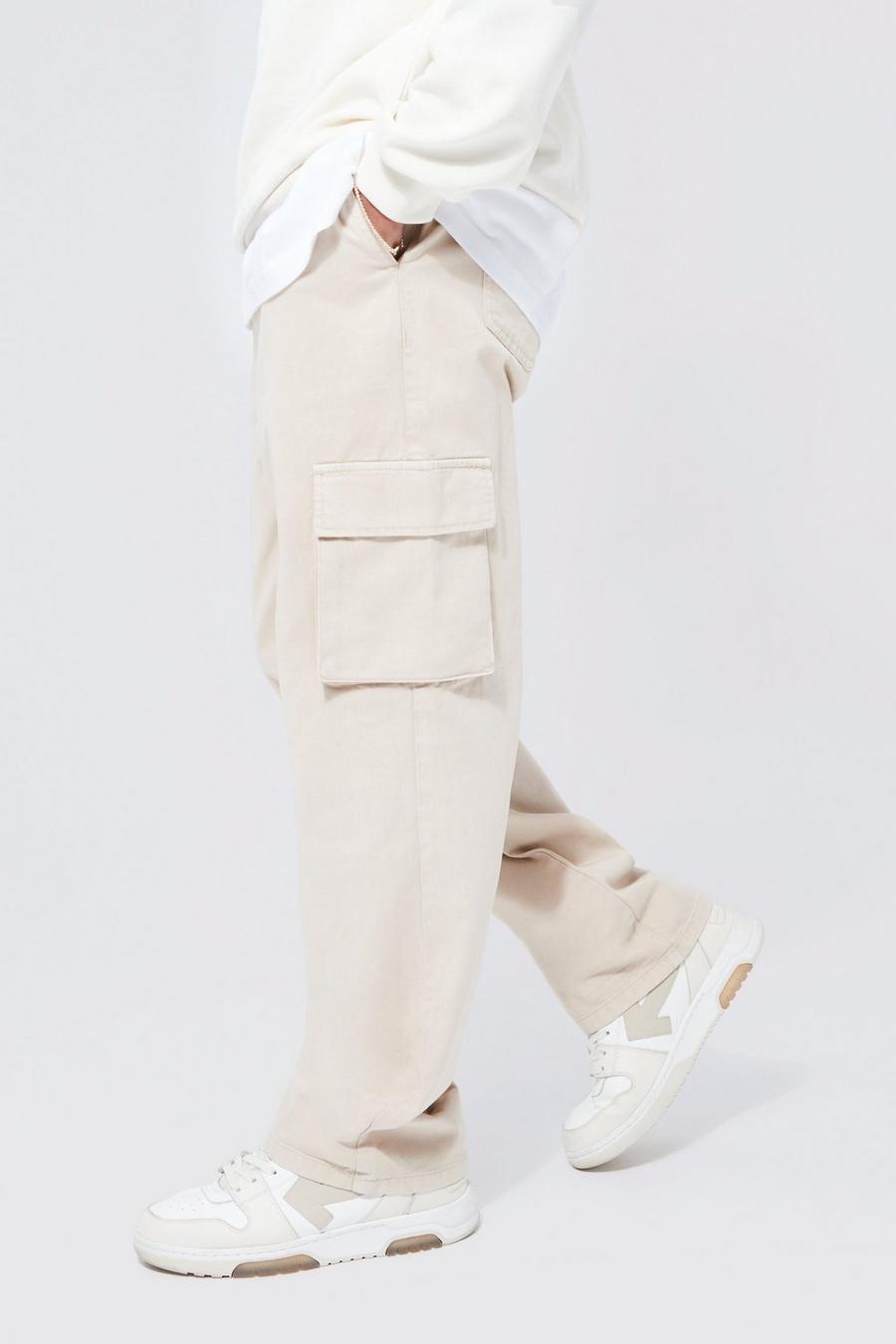 Stone beige Elastic Waist Relaxed Fit Cargo Trouser