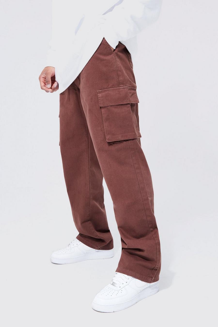 Pantalón cargo holgado con cintura elástica, Chocolate image number 1