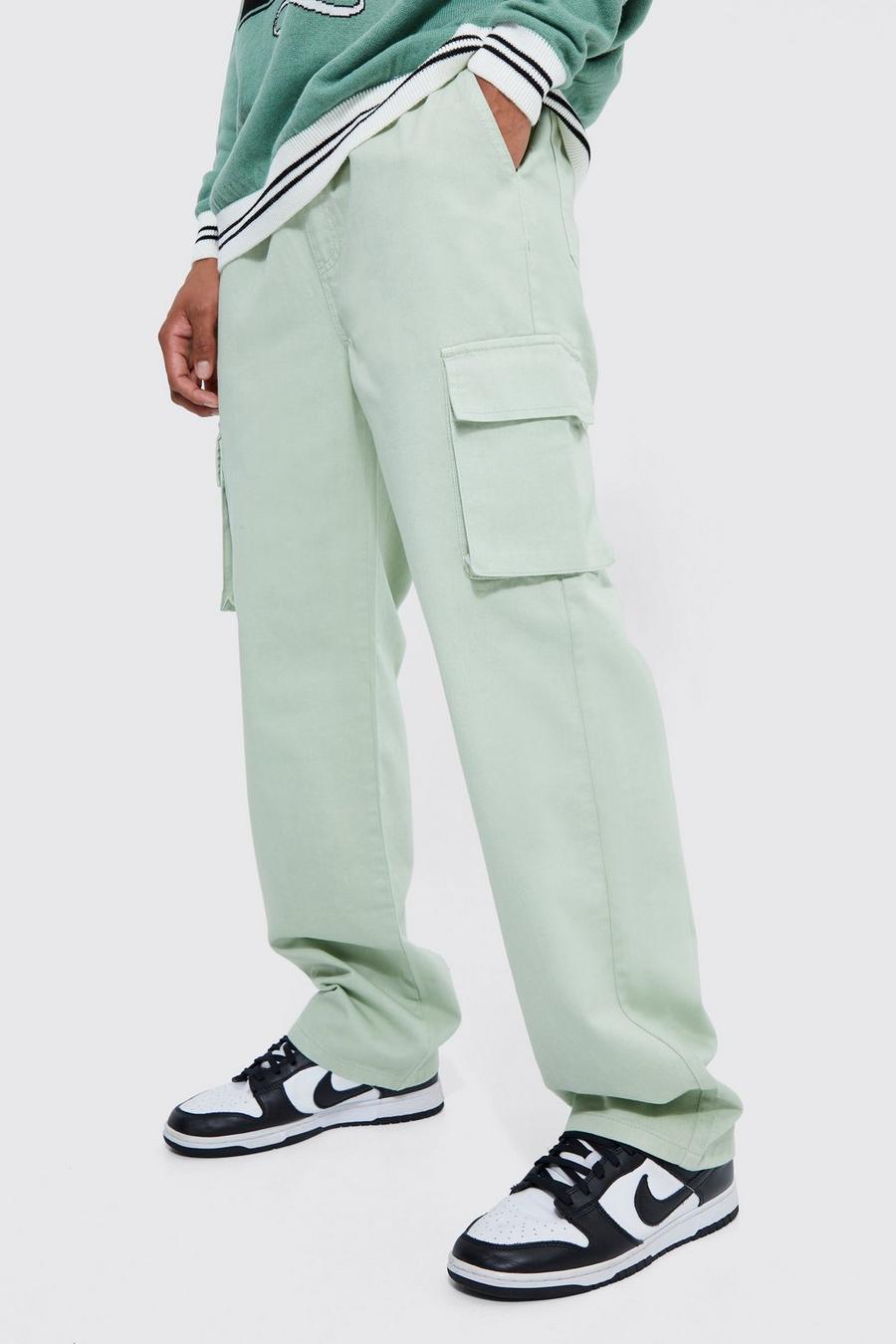 Sage green Elastic Waist Relaxed Fit Cargo Trouser image number 1