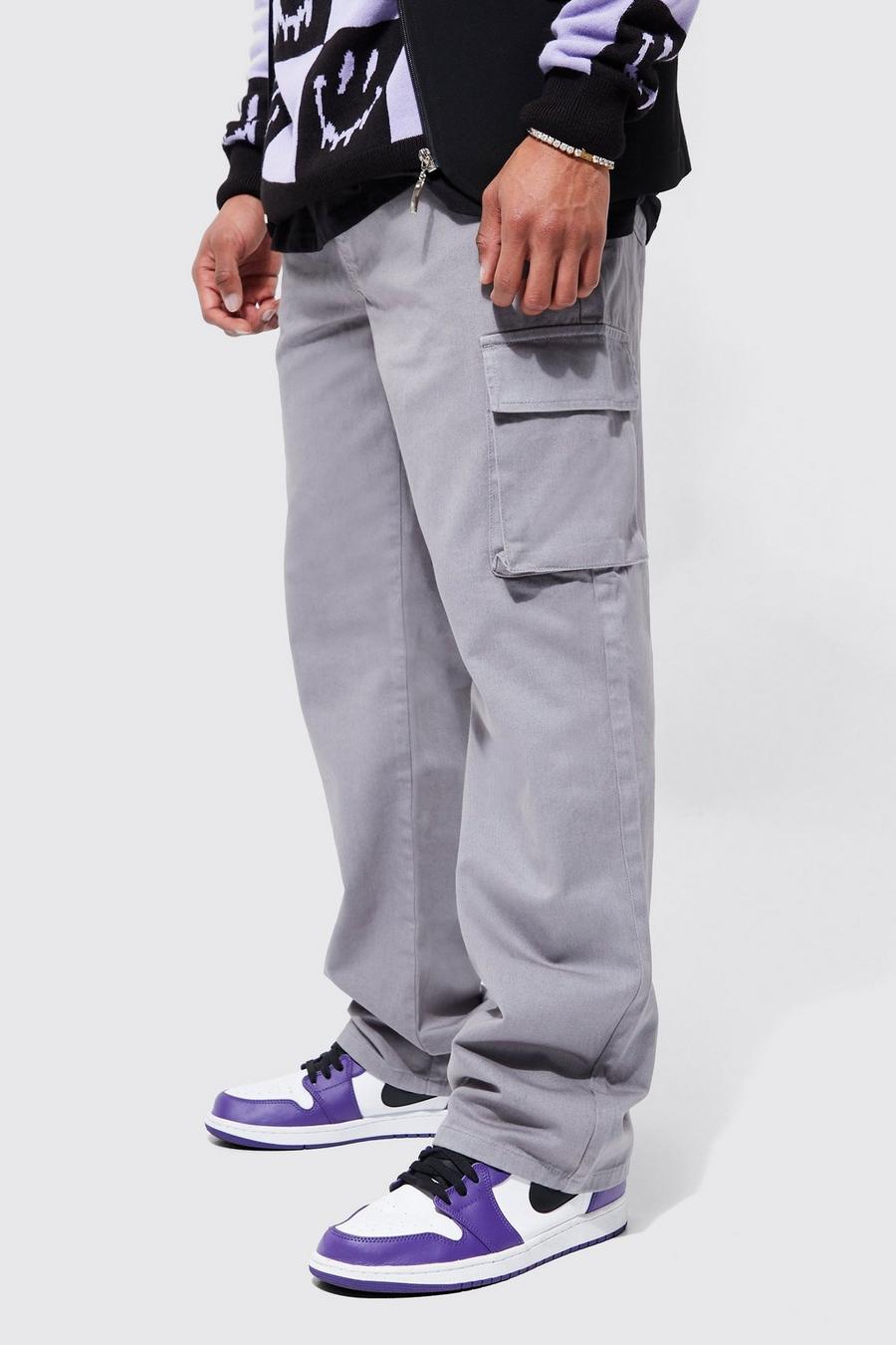 Pantaloni Cargo rilassati con vita elasticizzata, Grey gris