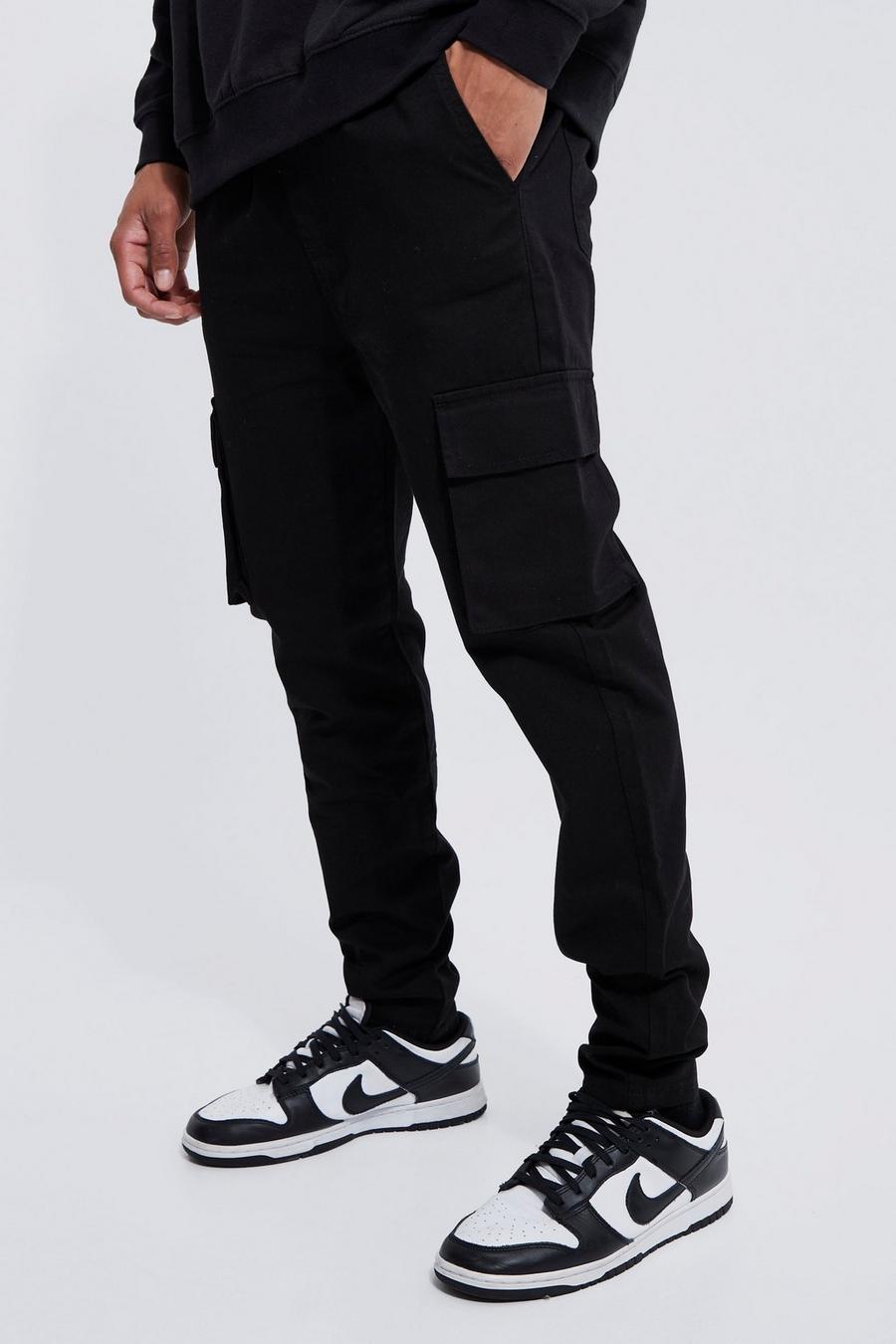Black schwarz Elastic Waist Skinny Fit Cargo Trouser