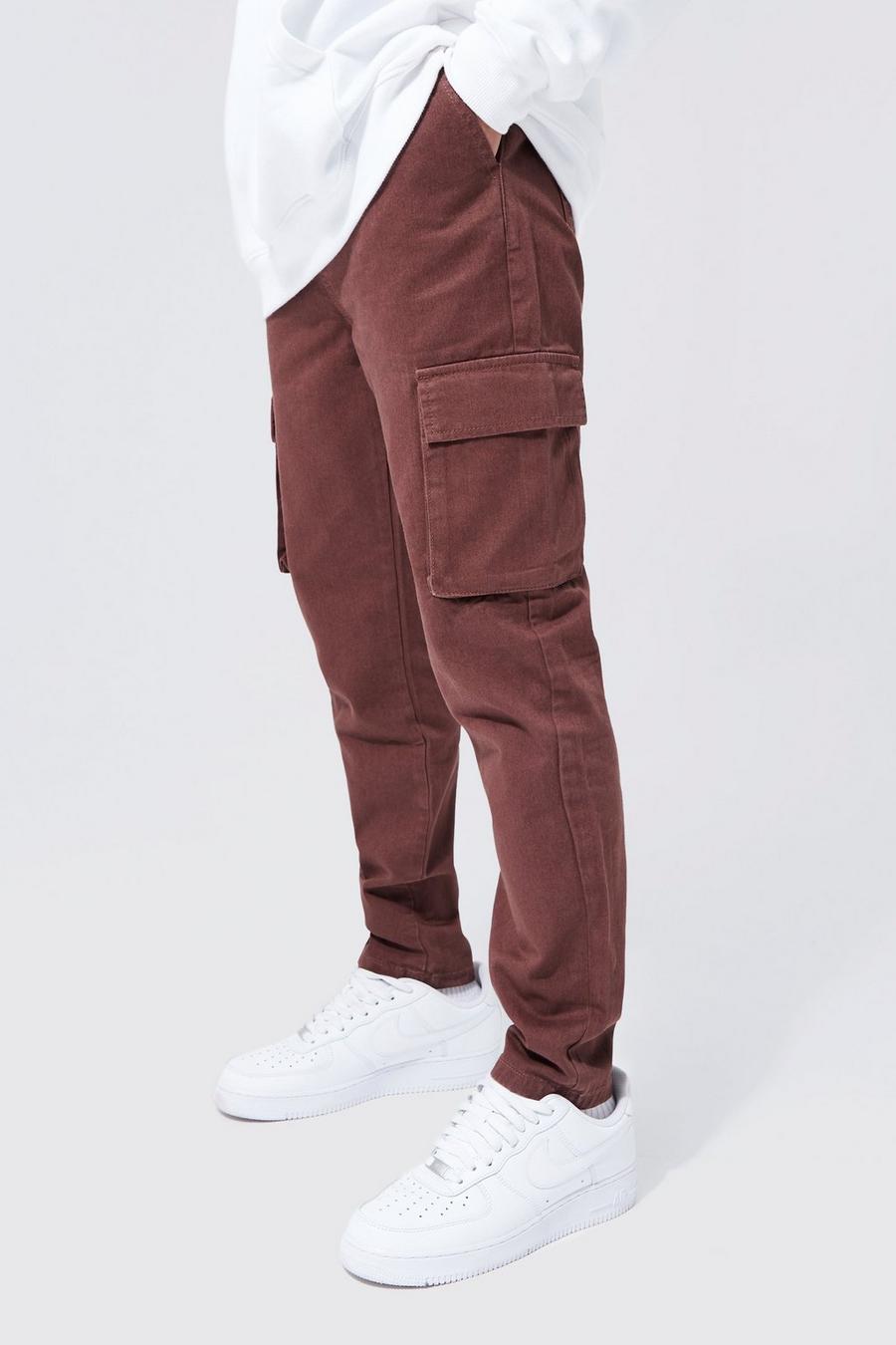 Chocolate Elastic Waist Skinny Fit Cargo Trouser image number 1