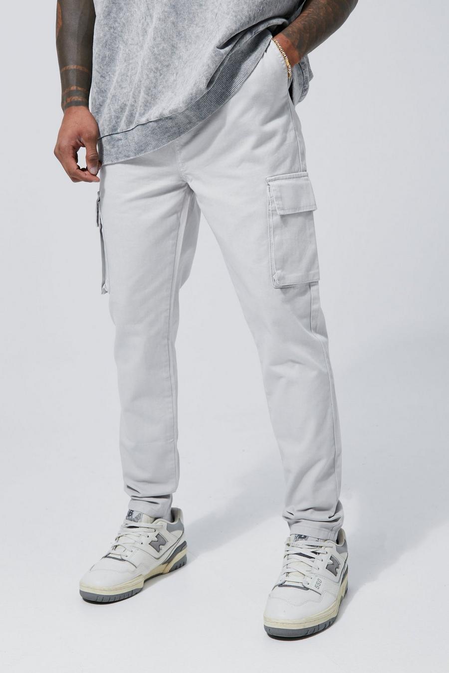Light grey Elastic Waist Skinny Fit Cargo Trouser image number 1