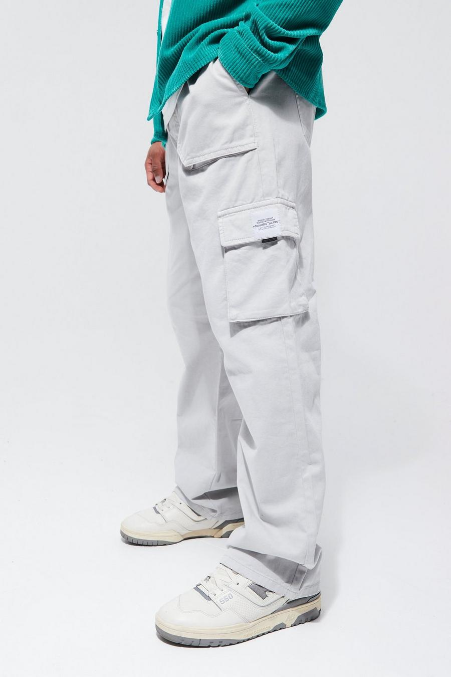 Pantaloni Cargo rilassati in twill con cintura, Slate image number 1