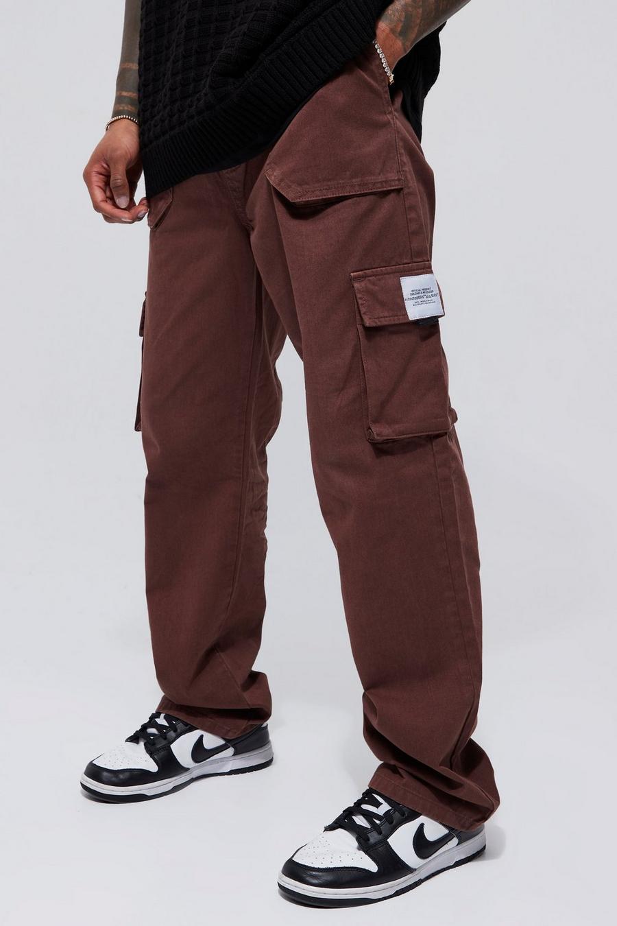 Chocolate Elastic Waist Relaxed Fit Buckle Cargo Jogger image number 1
