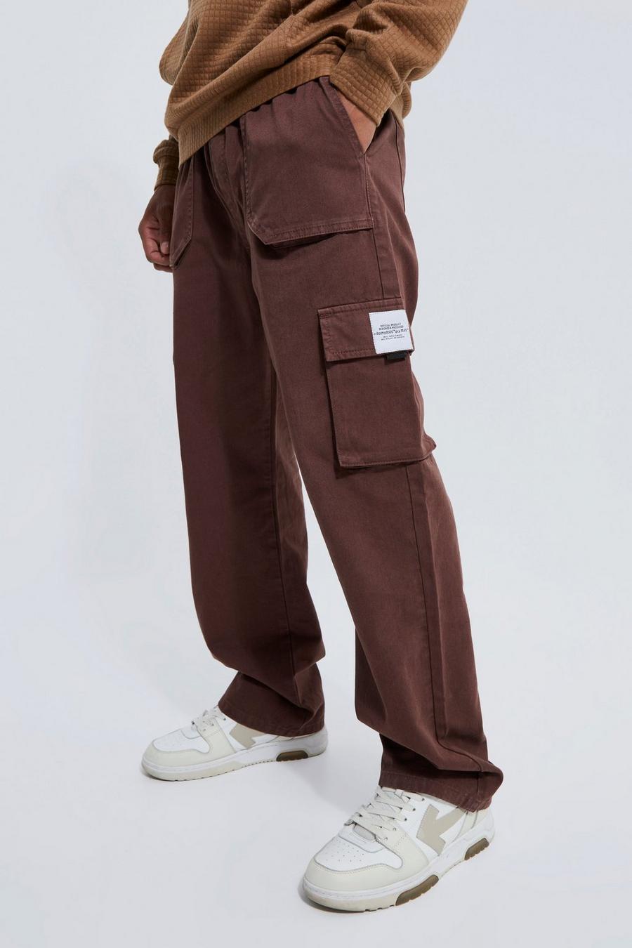 Pantaloni Cargo rilassati in twill con cintura, Chocolate image number 1