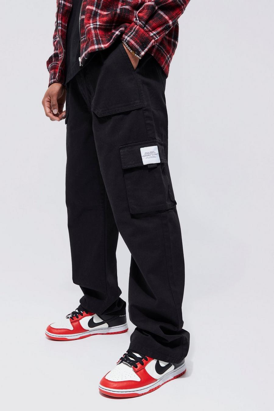 Black Elastic Waist Relaxed Fit Buckle Cargo Jogger image number 1