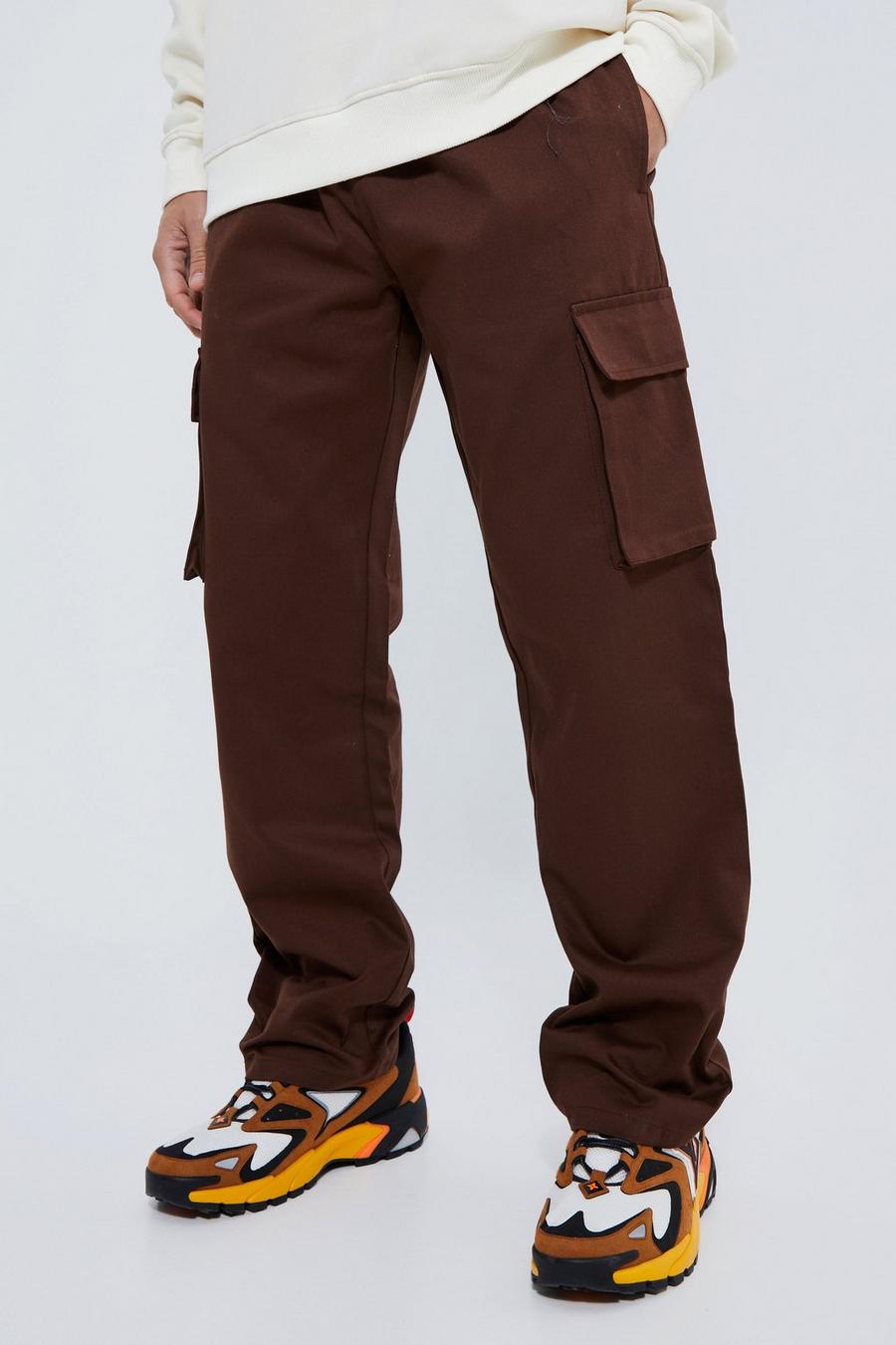 Chocolate marrón Elastic Waist Relaxed Fit Cargo Trouser