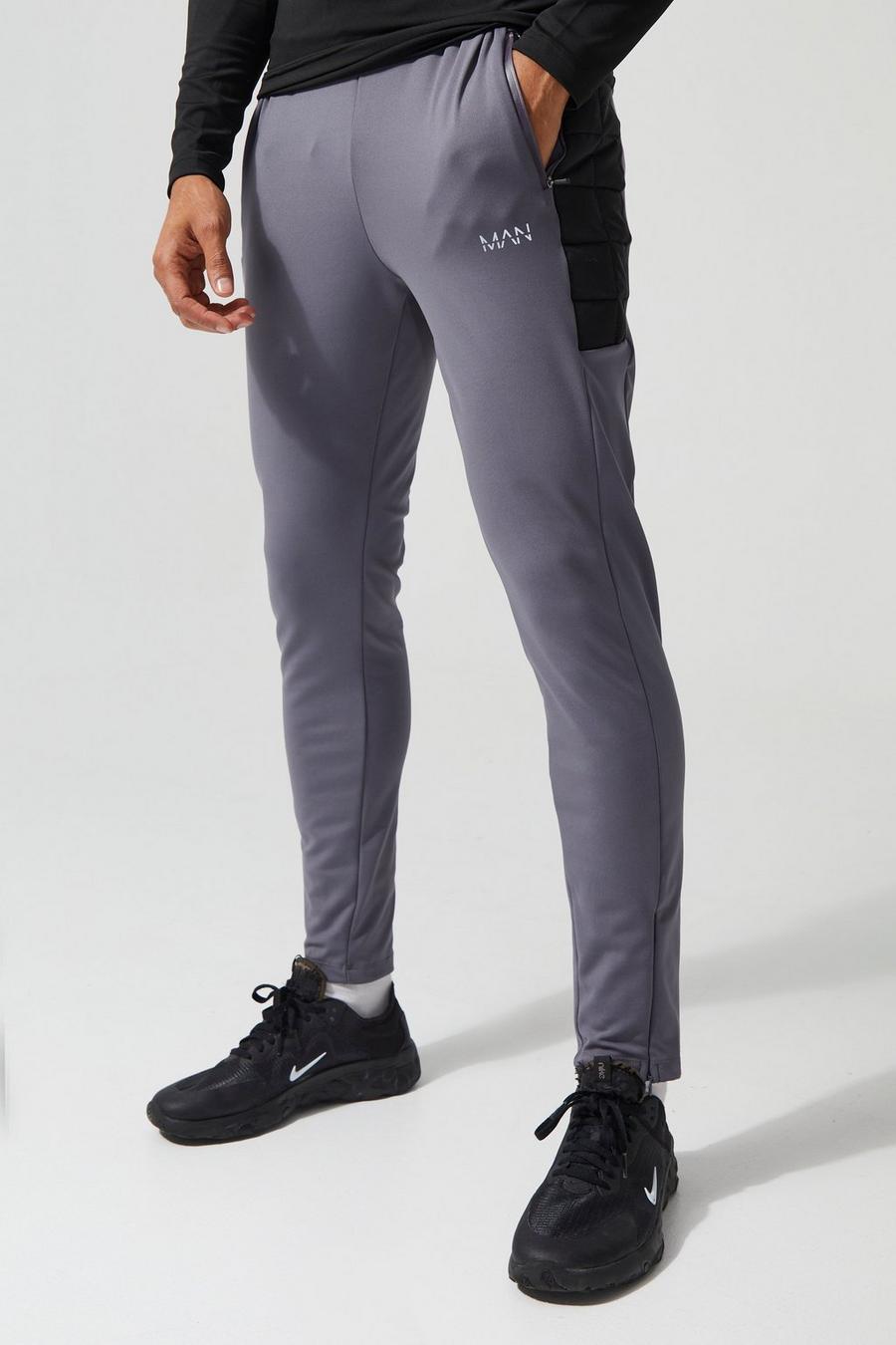 Pantaloni tuta Skinny Fit Man Active Hybrid trapuntati, Charcoal grigio