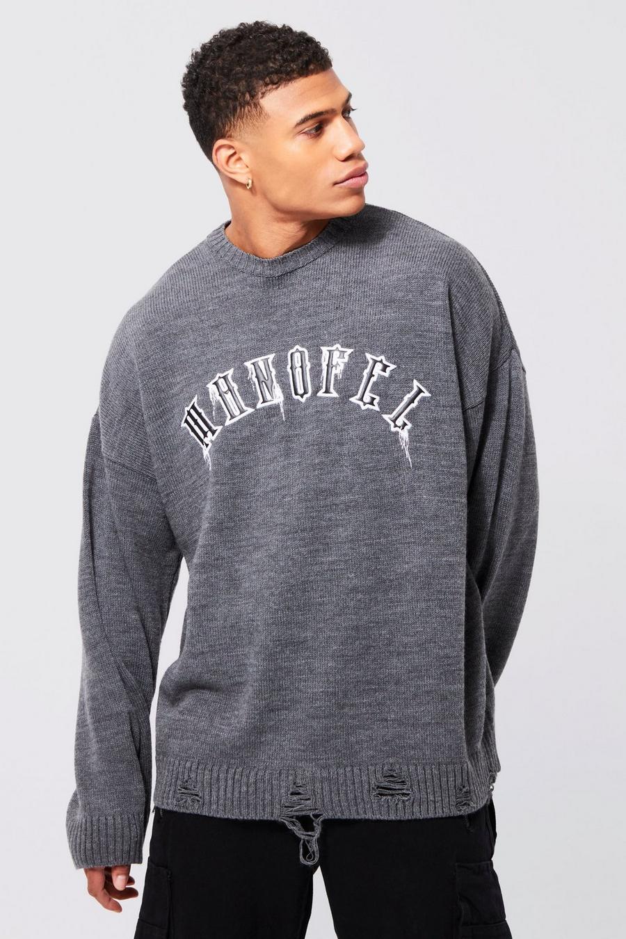 PU Man Official Strickpullover, Charcoal grey