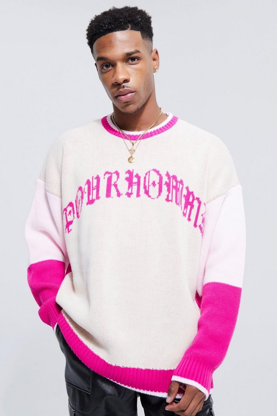 Pink Colourblock Pour Homme Knitted Jumper  image number 1