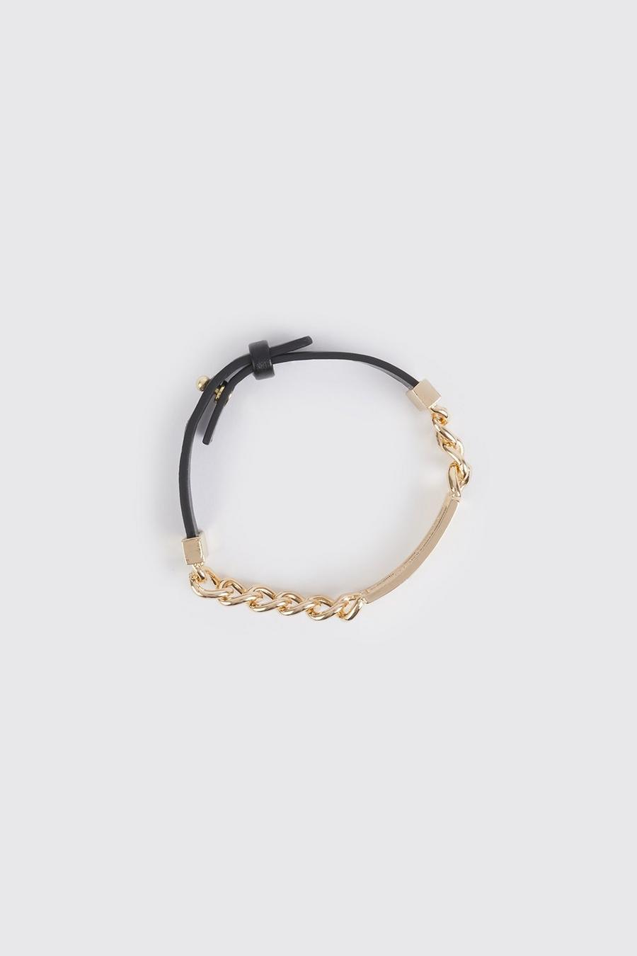 Gold metallic Pu Bar And Chain Detail Bracelet