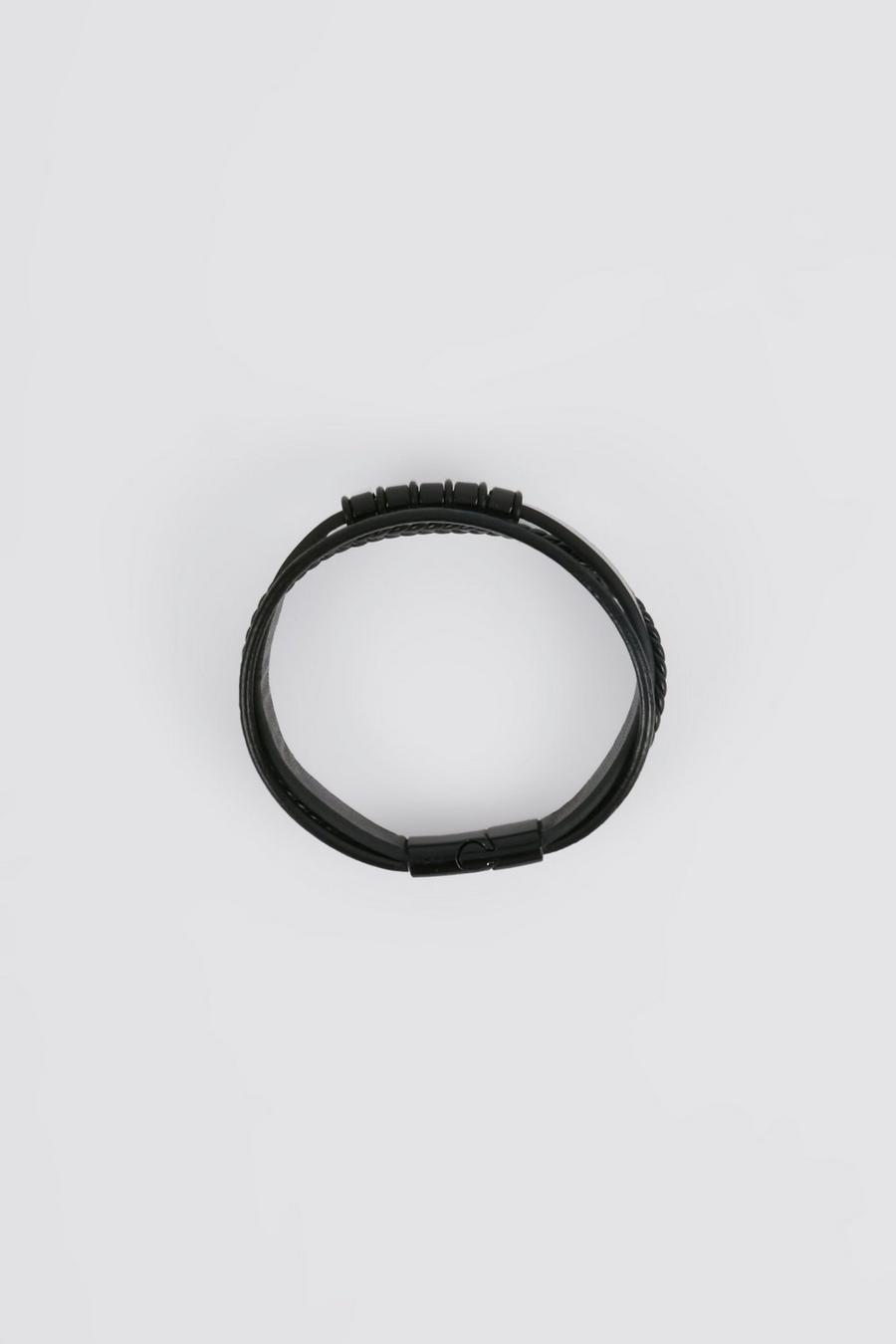 Pulsera de cuero sintético estilo cordón, Black image number 1
