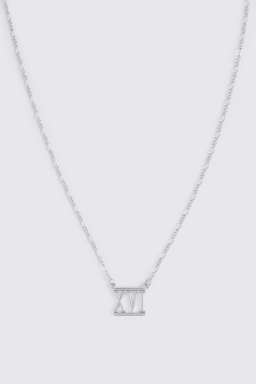 Silver Roman Numeral Pendant Detail Necklace image number 1