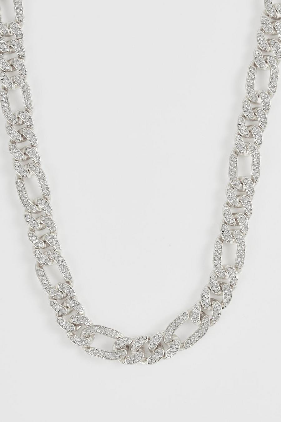 Silver Iced Figaro Chain Necklace image number 1